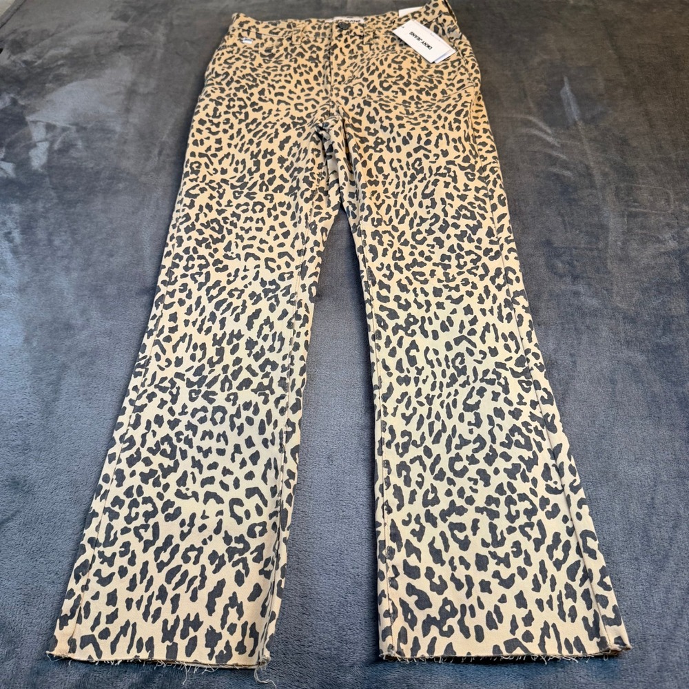 DKNY Jeans Leopard Print High Rise Flare Pants Tan Black Womens size‎ 26 NWT